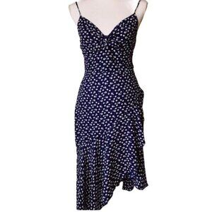 Blue Floral Print Sweetheart Asymmetrical Midi Dress NWT Size 5
